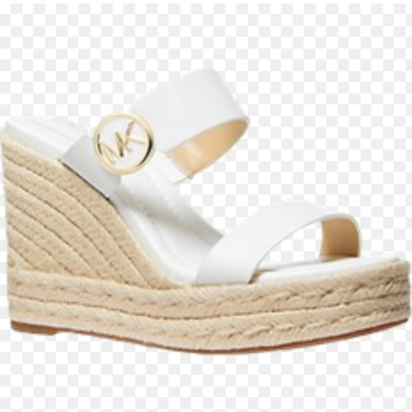 Michael Kors Lucinda Vachetta Leather Epadrille Wedge Sandals, White Leather 10 - Picture 5 of 16